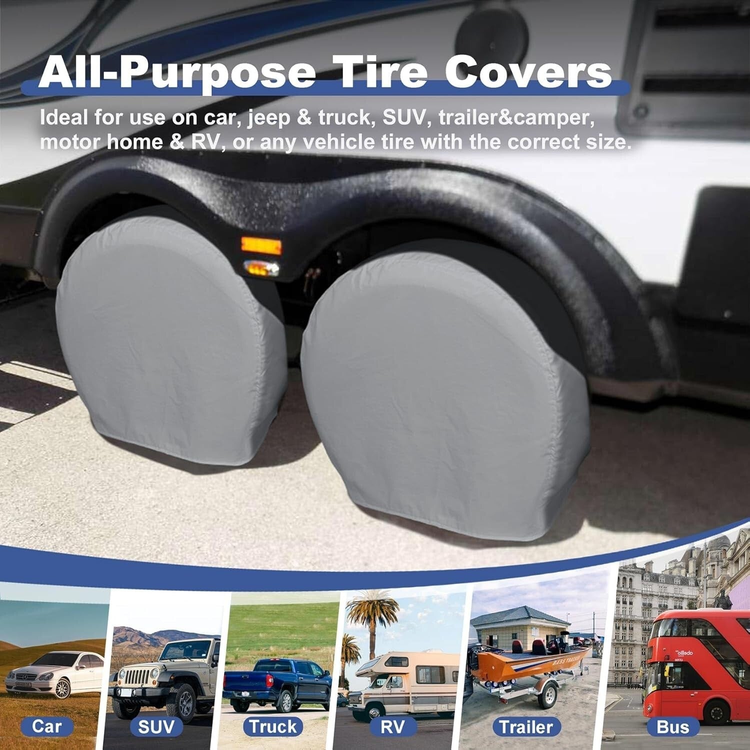 All-Season Tire Covers 4 Pack for RVs, Trucks & SUVs - Snug Fit Up to 34.75 inch