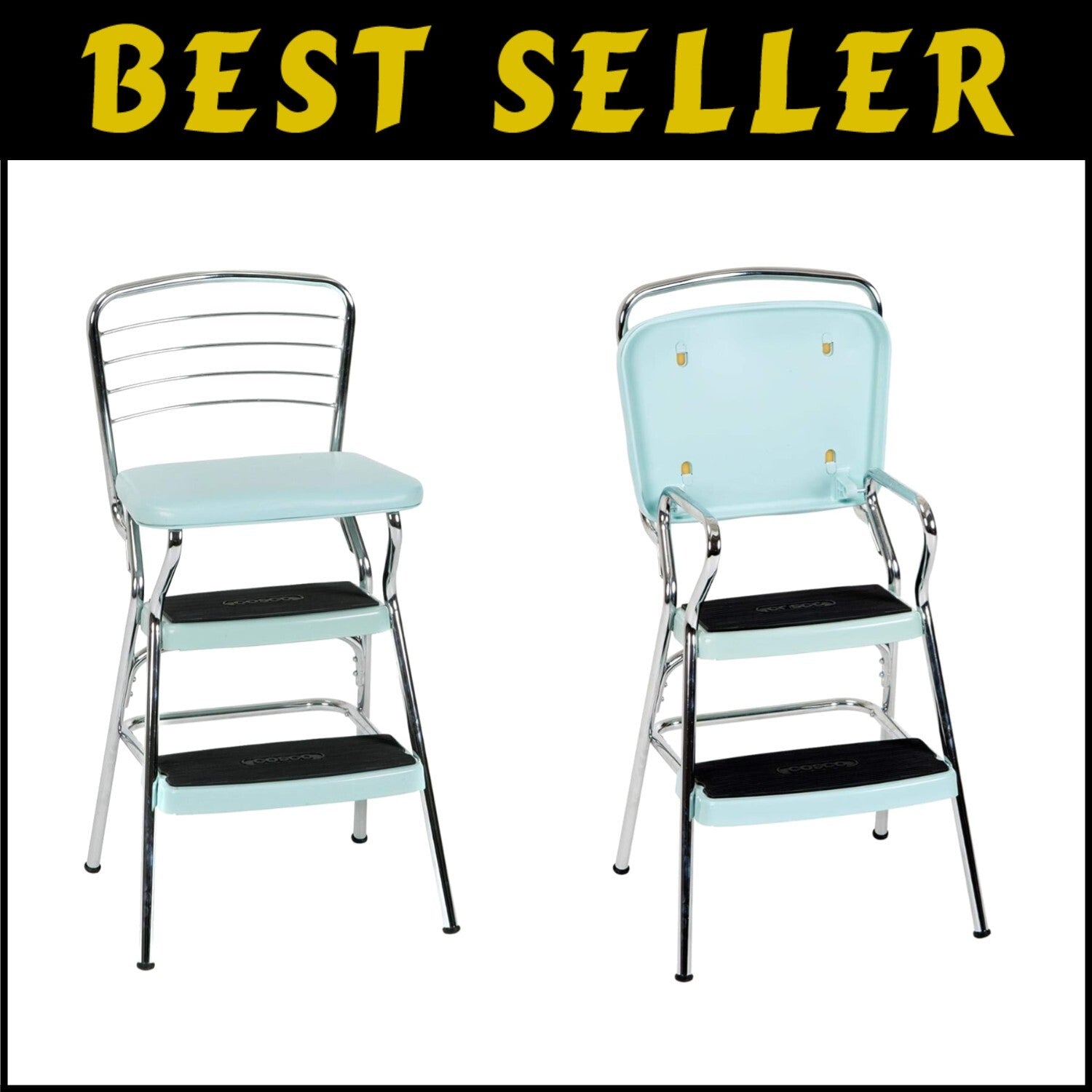 Functional Teal Chair with Flip-Up Step Stool and Non-Marring Legs - Adult Size