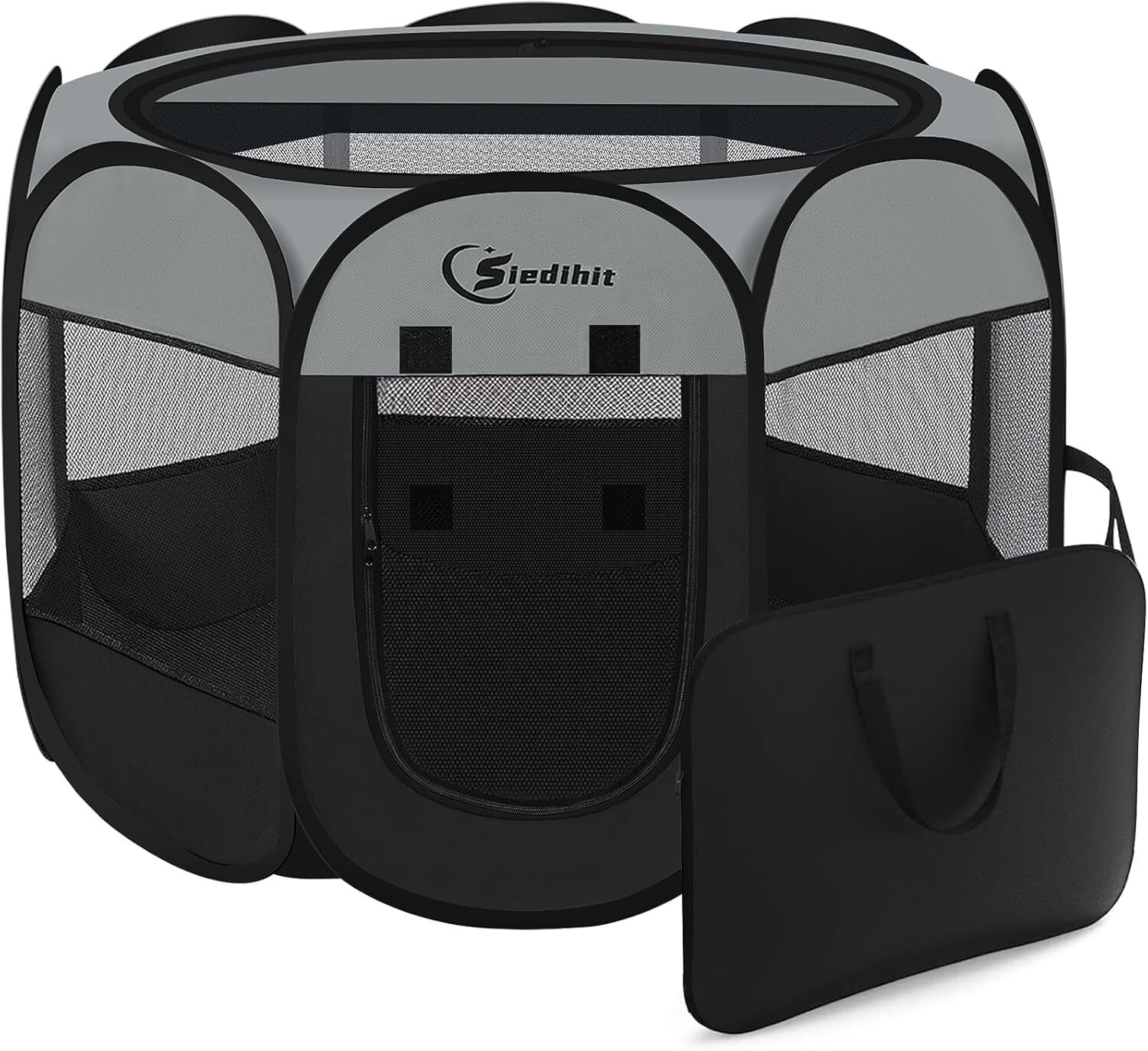 360-Degree Views Dark Grey Puppy Playpen - Portable and Waterproof for All Pets