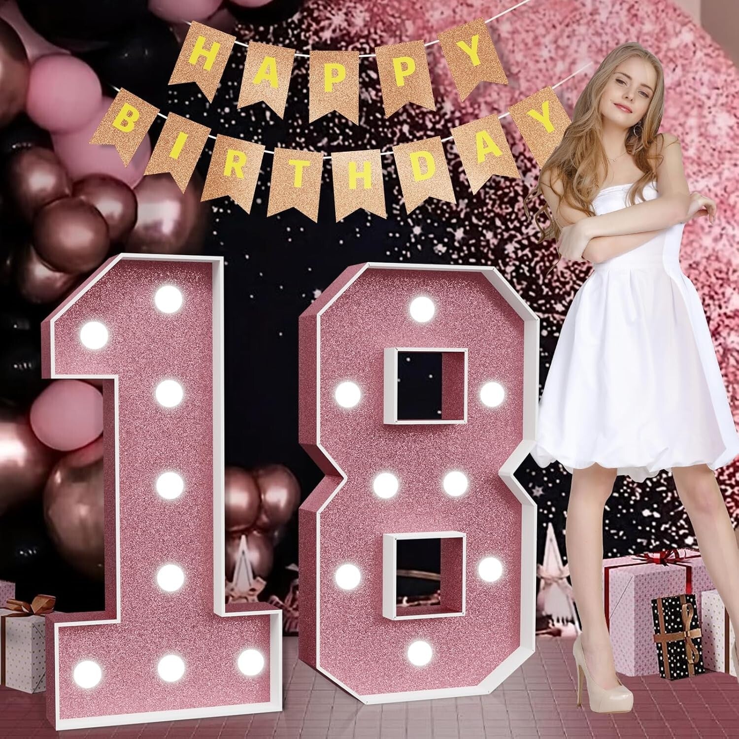 Illuminated Pink Number 18 - Mesmerizing Décor for Birthday & Anniversaries