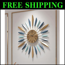 Load image into Gallery viewer, Oversized 27.6-Inch Sunburst Metal Wall Clock - Elegant Living Room Accent