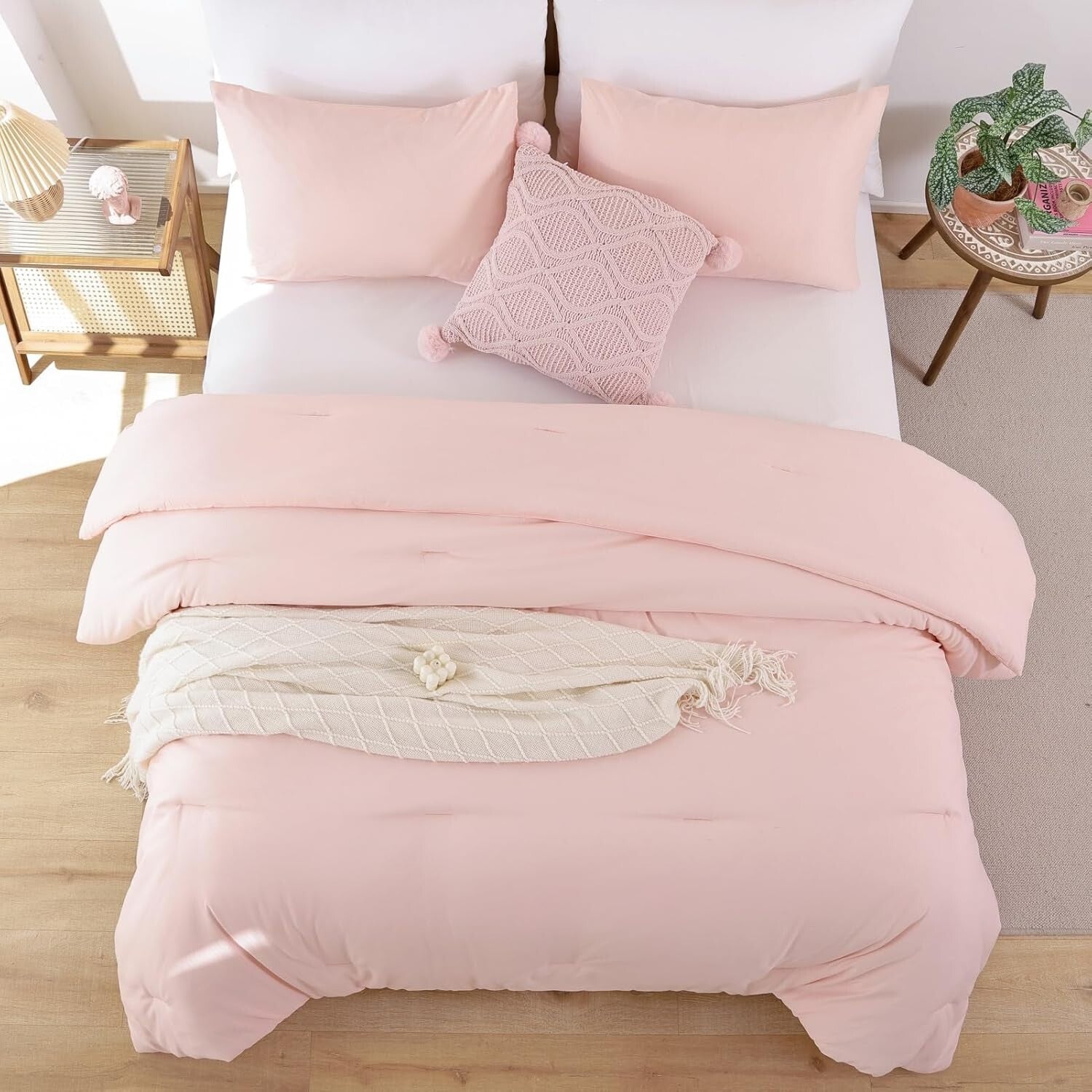 Elegant Blush Queen Comforter Set - 3pc Boho Soft Bedding for All Seasons