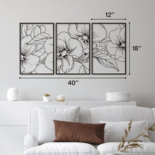 Load image into Gallery viewer, 18x12 Black Minimalist Floral Metal Wall Art Decor - 3 Pack for Stylish Spaces