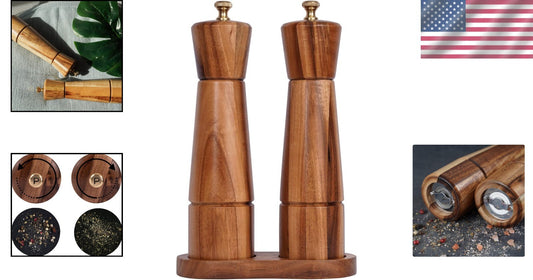 Elegant Salt & Pepper Mill Set with Tray - Adjustable Acacia Wood Grinders