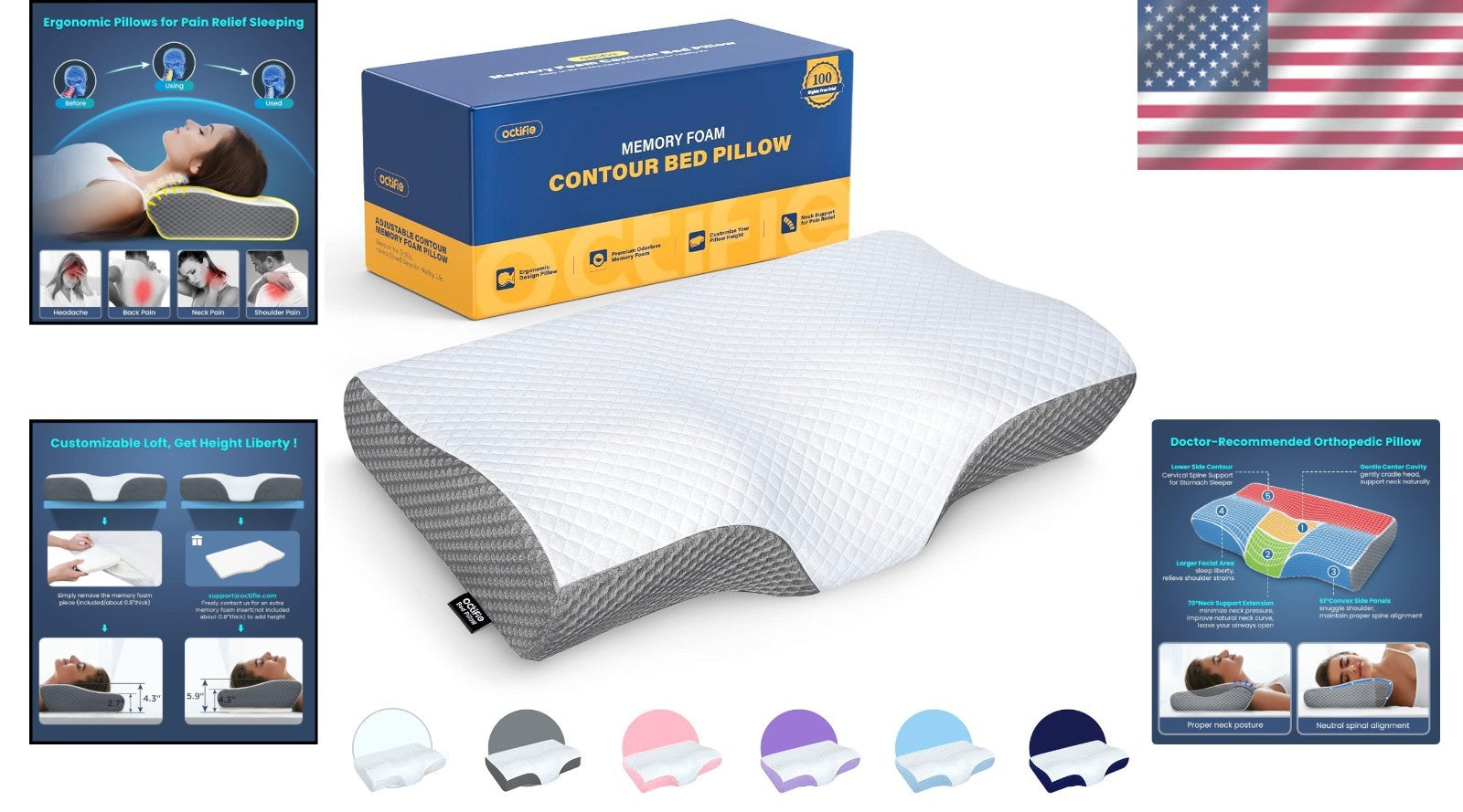 5X Support Cervical Pillow - Adjustable & Hypoallergenic for All Sleep Positions