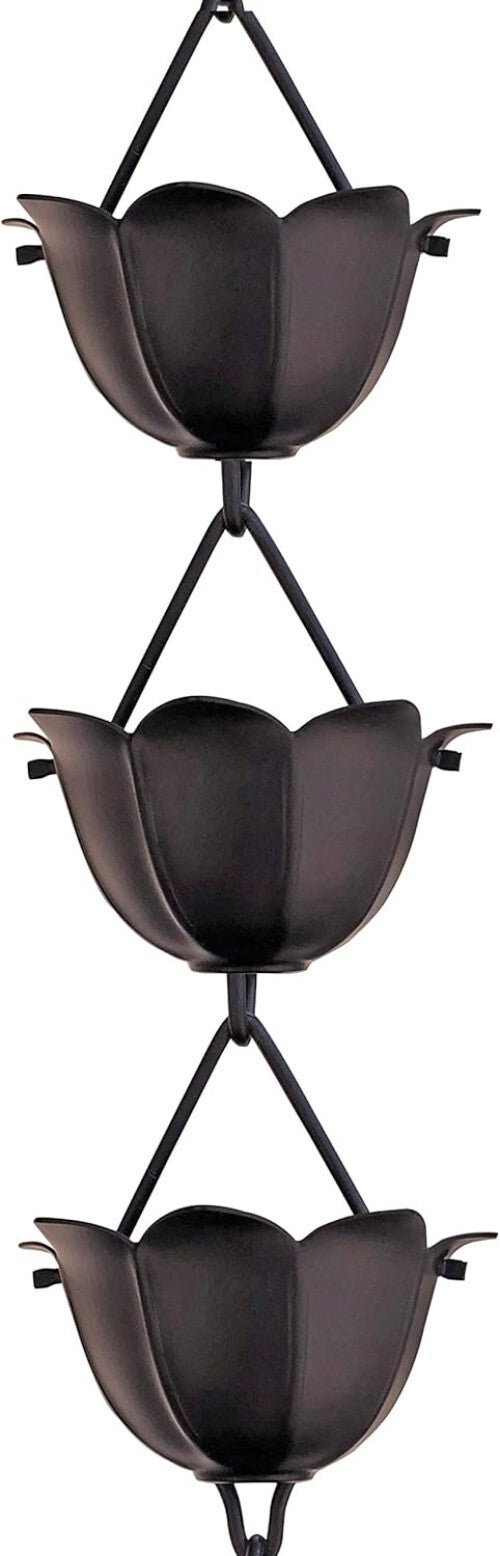 Elegant 8.5ft Black Aluminum Lotus Rain Chain for Efficient Rainwater Management