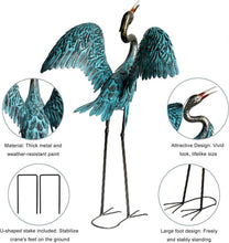 Load image into Gallery viewer, Vivid Blue Metal Crane Statues - Stunning Outdoor Garden Decorations Set