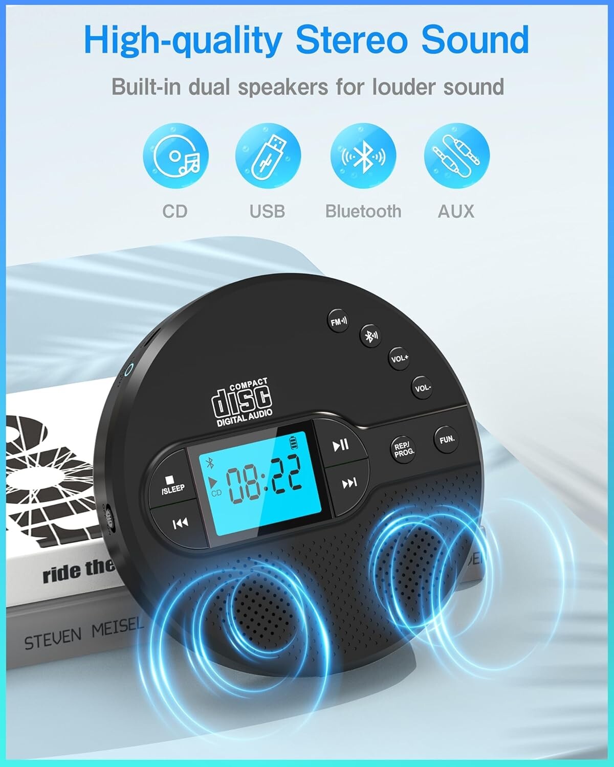 Dual Stereo Speaker CD Player with LCD Display - Perfect for Travel & Home