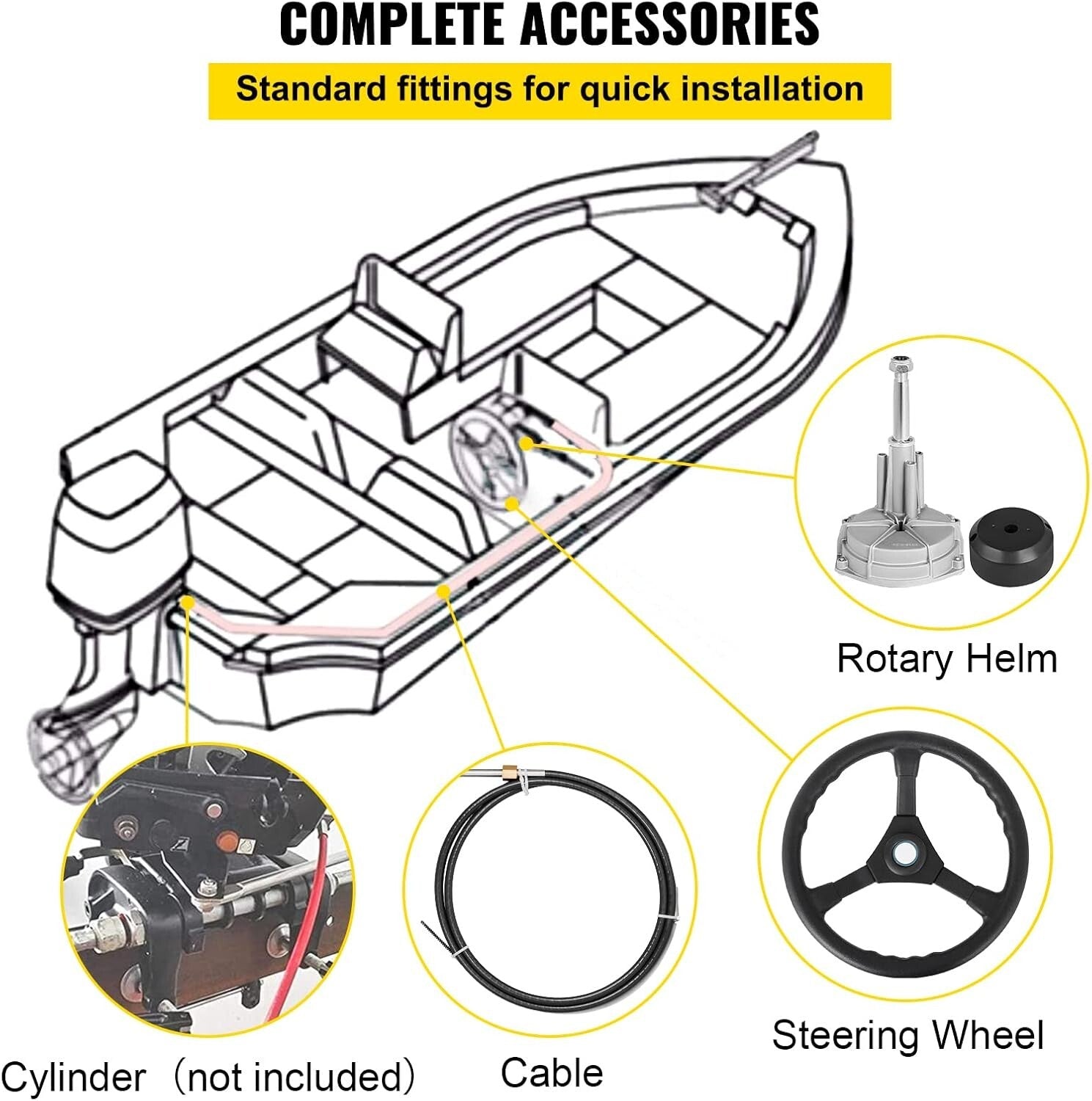 Durable 13.5" Rotary Steering System Kit - Rust-Resistant Marine Design
