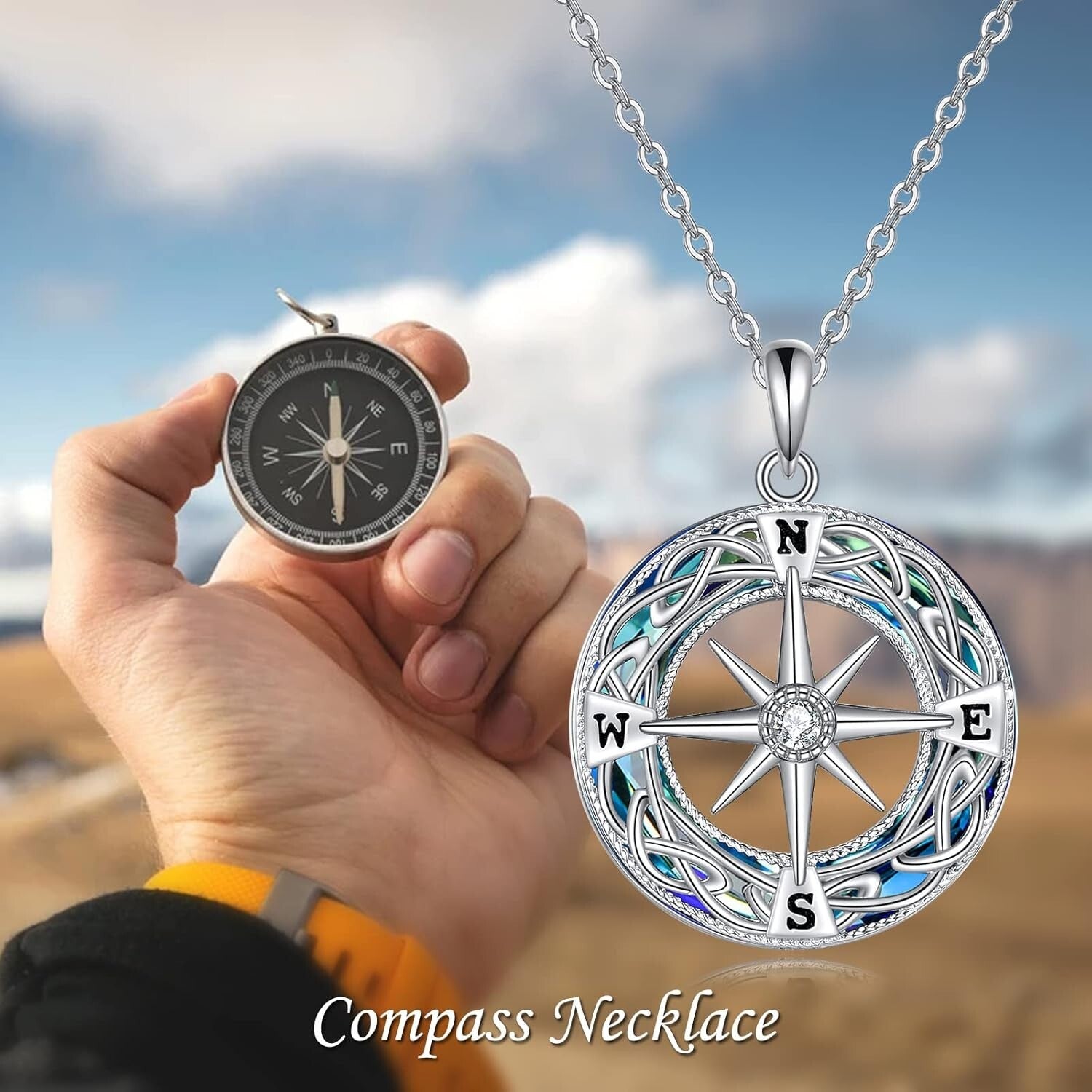 925 Sterling Silver Celtic Knot Compass Necklace - Inspirational Gift for Women