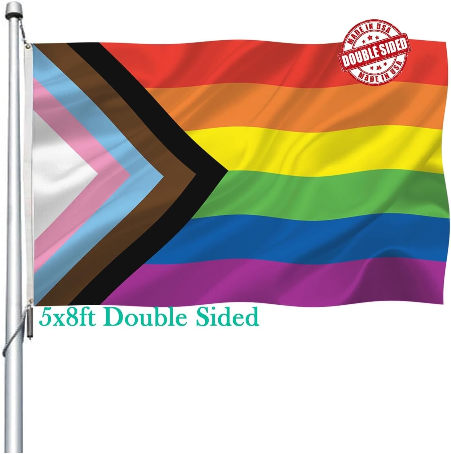 5x8 ft Sturdy Progress Pride Banner - Double-Sided Rainbow Flag for Celebrations