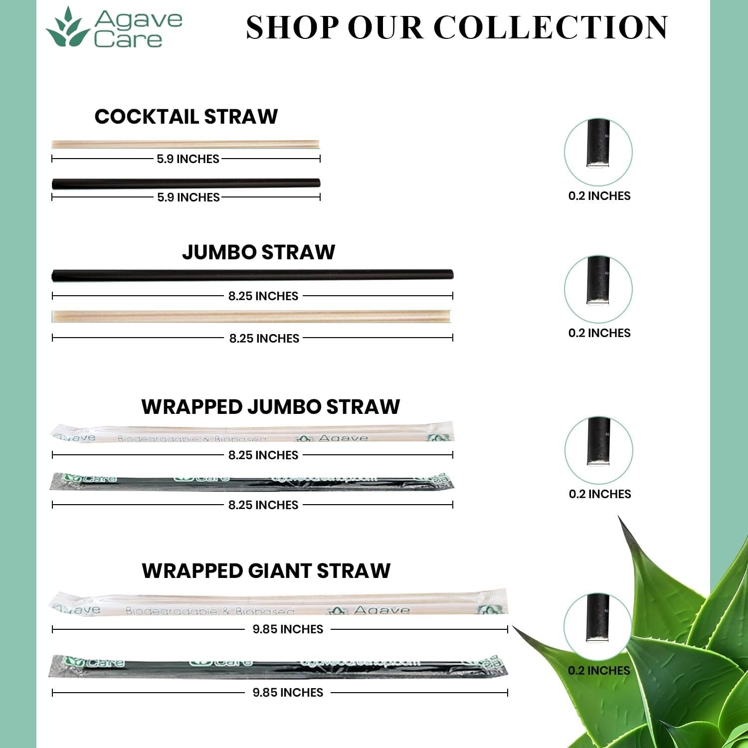 Eco-Friendly 2000-Pack 8.25" Compostable Agave Fiber Straws, Durable & Non-Toxic