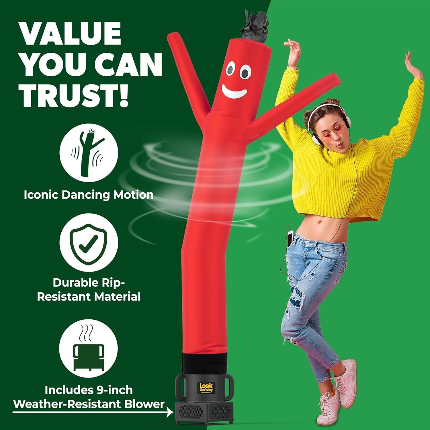 Attention-Grabbing Inflatable Tube Man - 7ft Red Air Dancers Ideal for Business