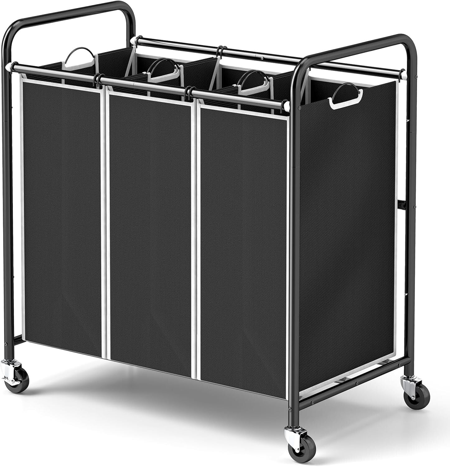 Eco-Conscious Laundry Sorter Cart with Waterproof Bags & Locking Wheels, Black