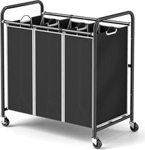 Load image into Gallery viewer, Eco-Conscious Laundry Sorter Cart with Waterproof Bags &amp; Locking Wheels, Black