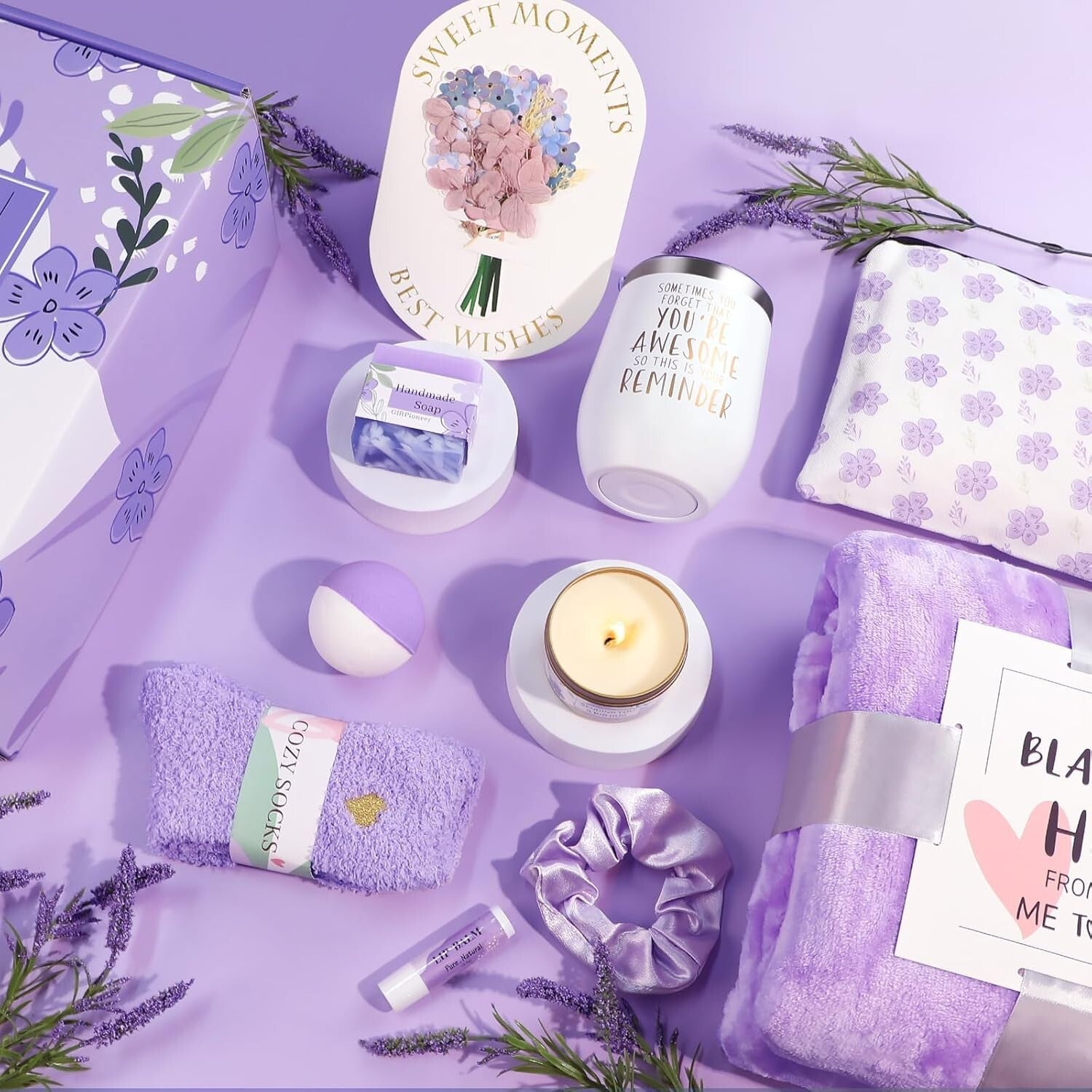 Self-Care Spa Gift Set: Flannel Blanket, Bath Bombs & Essentials for Her