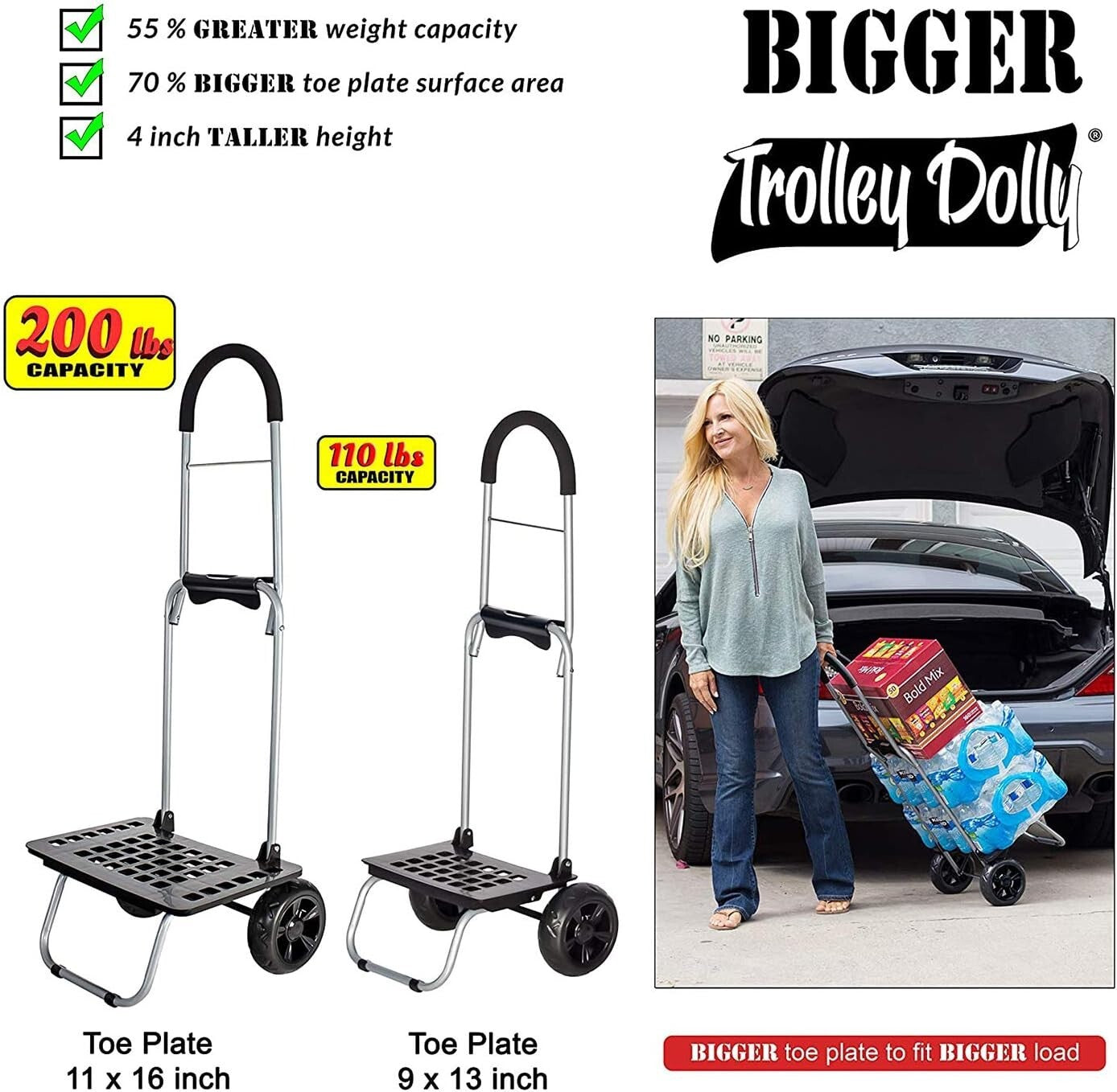 Bigger Trolley Dolly - Foldable Lightweight Shopping Cart with Heavy-Duty Wheels