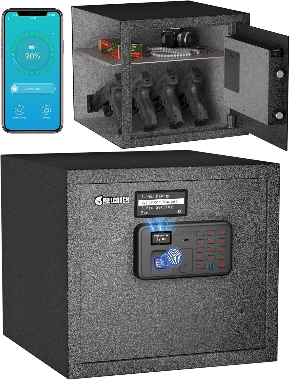 Alloy Steel Biometric Safe for Handguns - Organized Storage with Removable Shelf