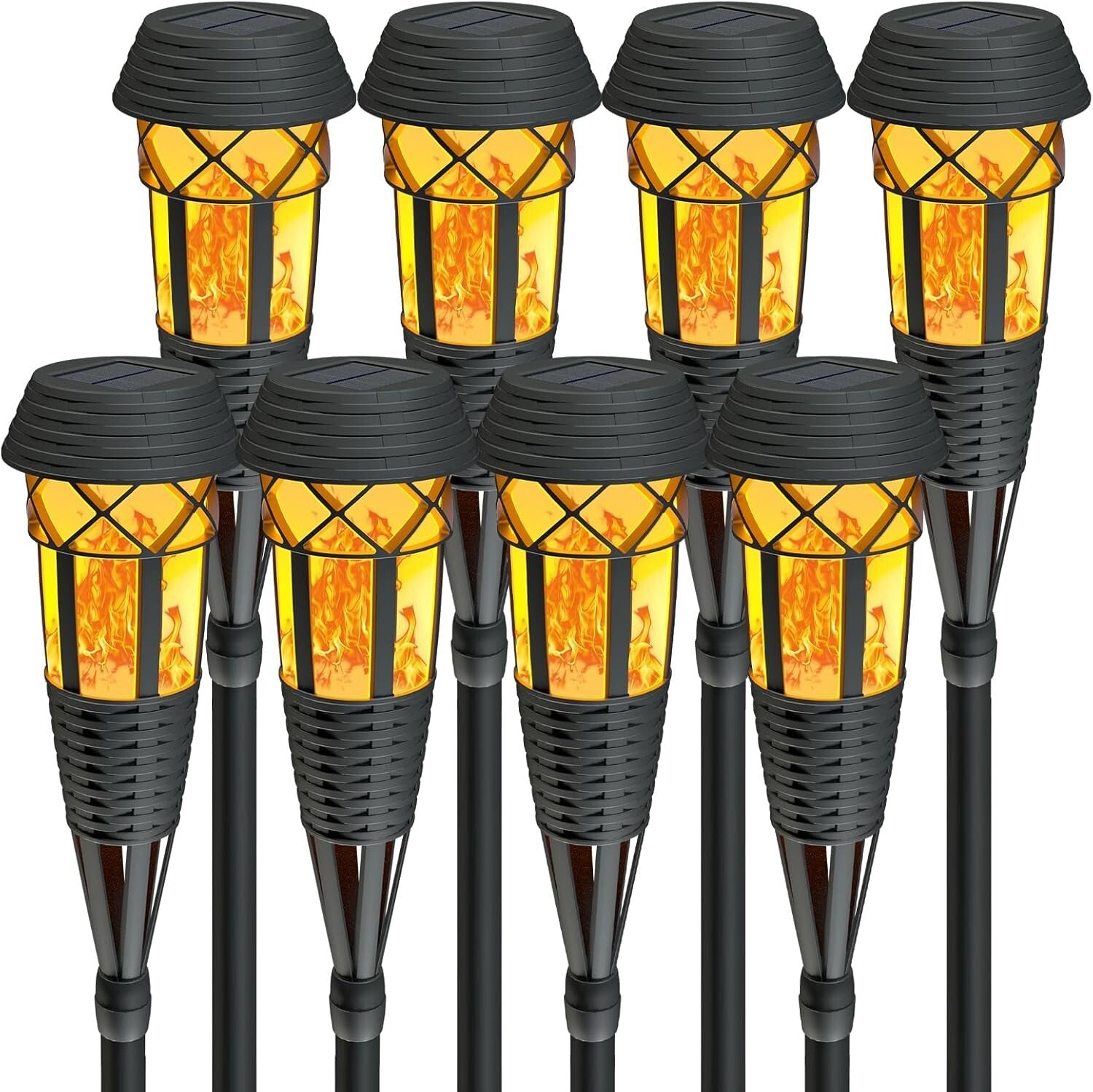 8 Count Set of Outdoor Waterproof Flickering Flame Solar Lights - Easy Install