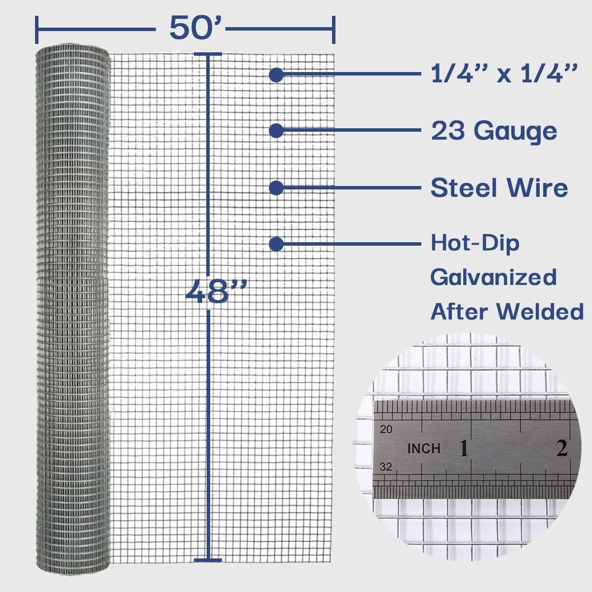 23-Gauge Hardware Cloth - Rustproof 48" x 50' Wire Mesh for Outdoor Fencing