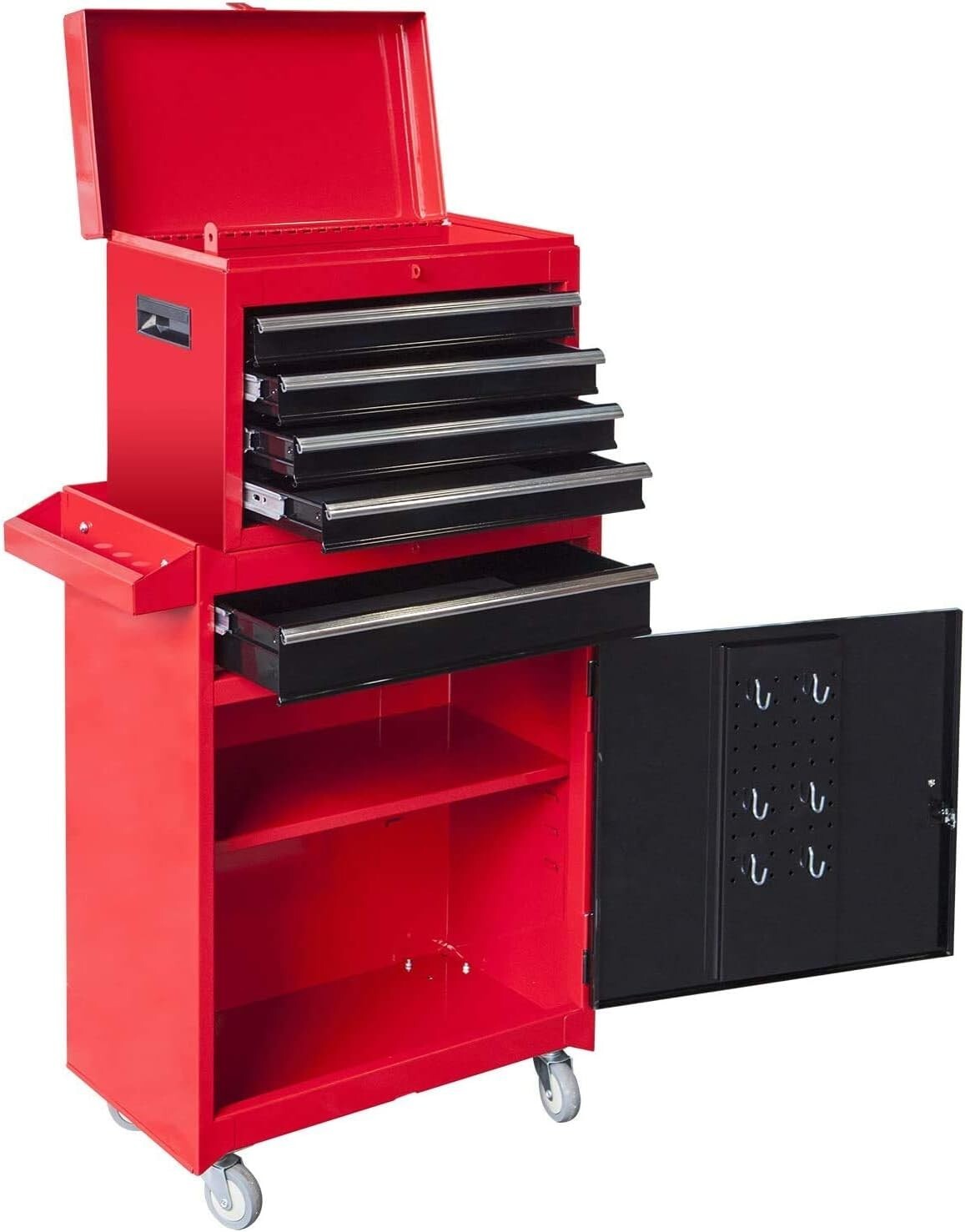 Compact 6-Drawer Tool Chest & Cabinet with Rolling Casters - Red & Black
