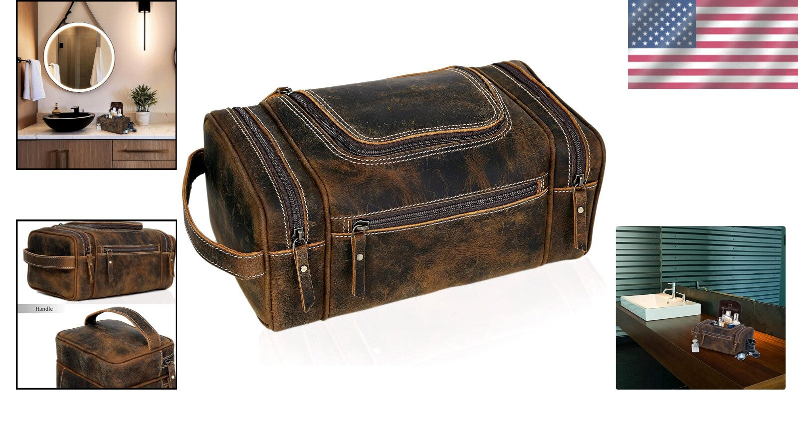 Elegant Leather Toiletry Bag for Men - Spacious & Stylish Travel Essentials