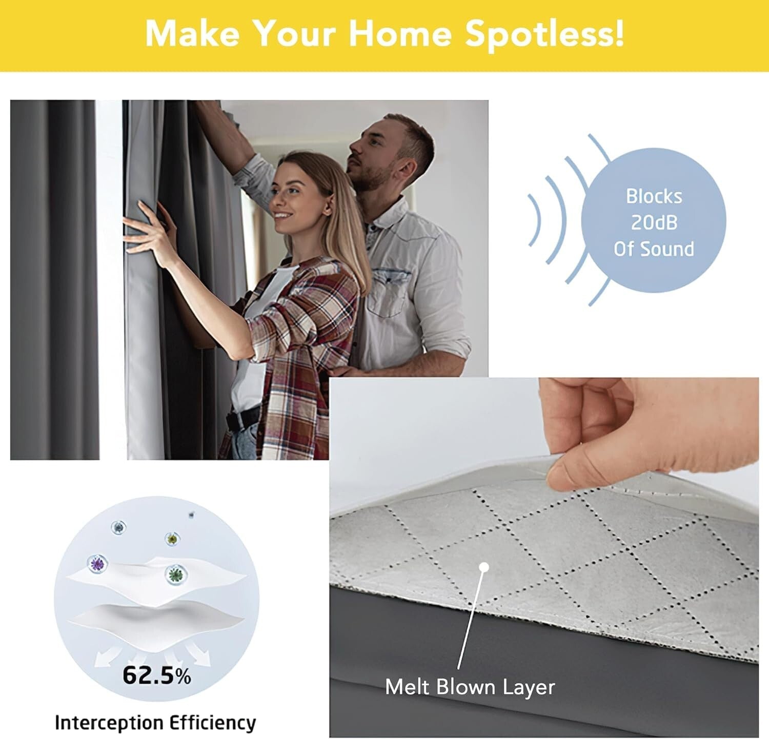 Heavy-Duty 100% Blackout & Noise-Reducing Curtains with Detachable Liner - Gray