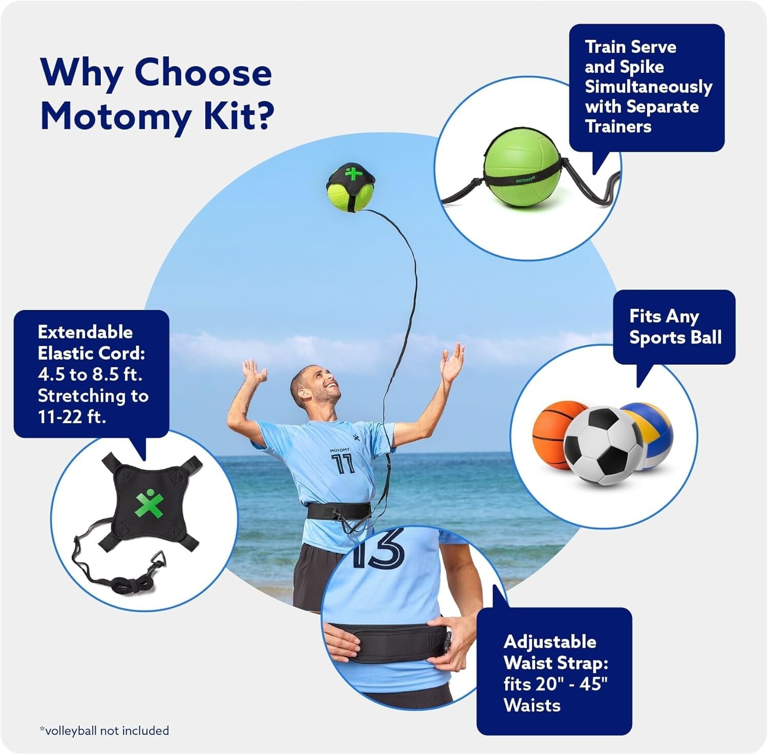 Durable Volleyball Training Equipment with Adjustable Belt & Long Elastic Cord