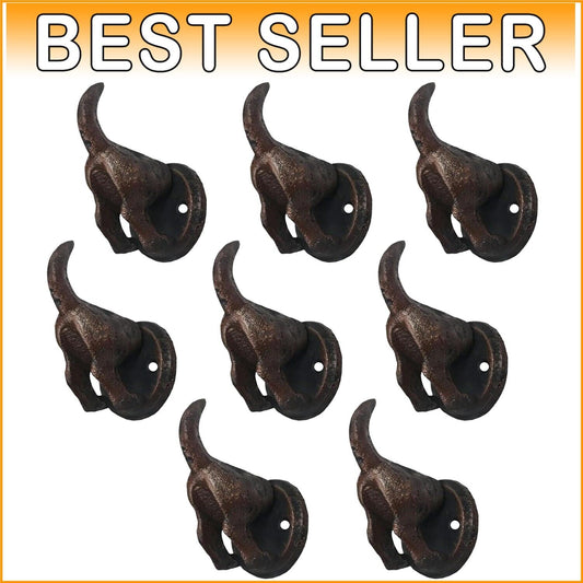 Heavy Duty Cast Iron Dog Tail Hooks - Decorative 8 Hook Wall Leash Holder