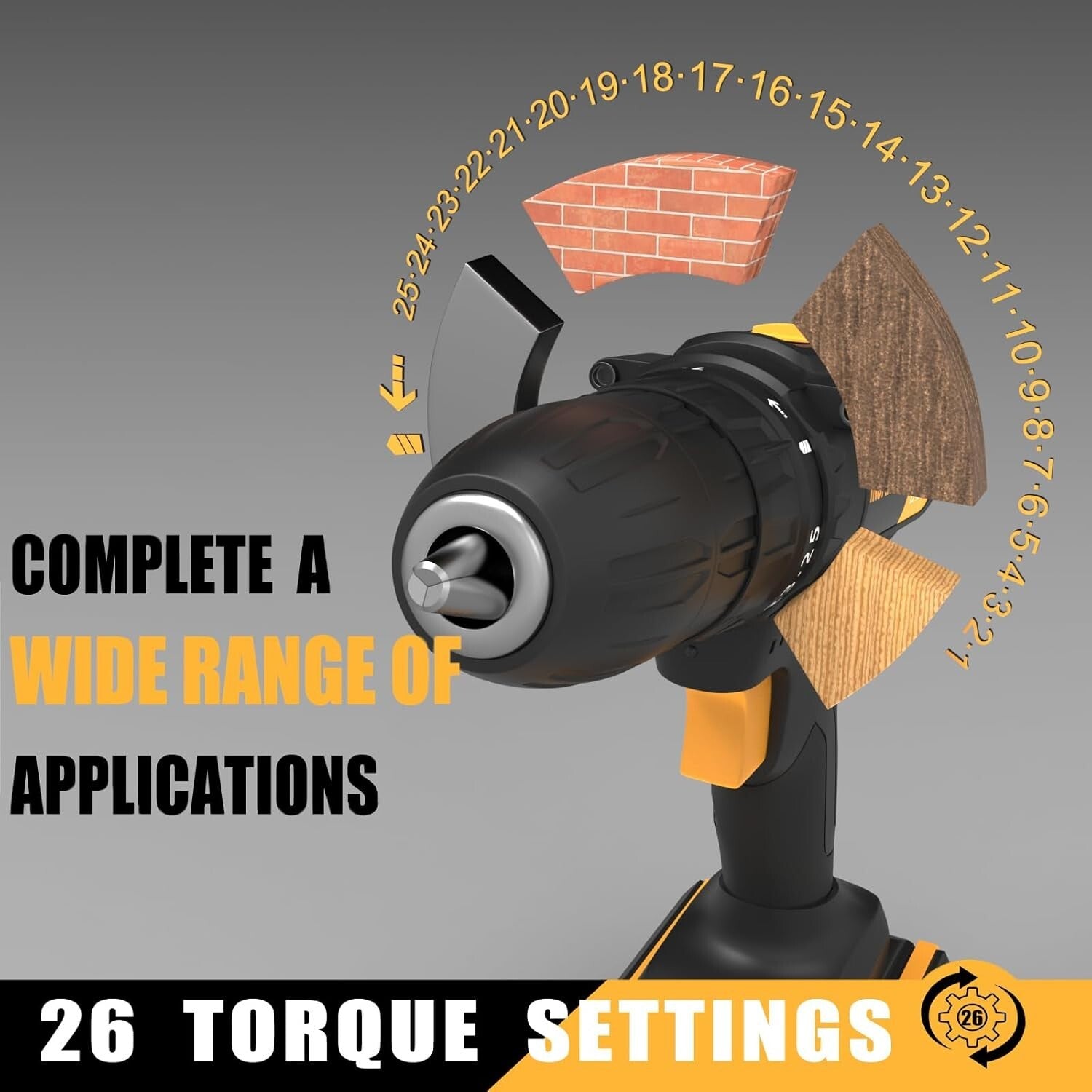 Versatile 20V Cordless Drill with 24-Torque Settings, 2 Batteries Included