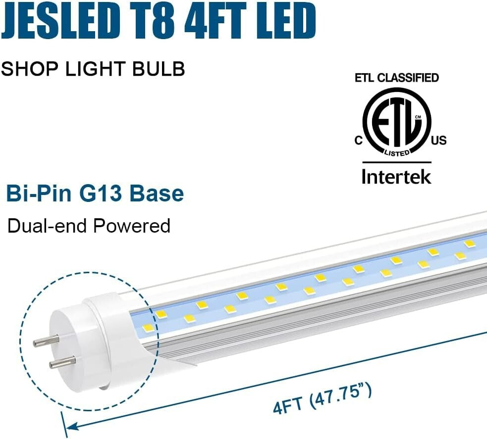 Durable 4FT LED Type B Tube Bulbs - Instant Brightness, Long-Lasting Design