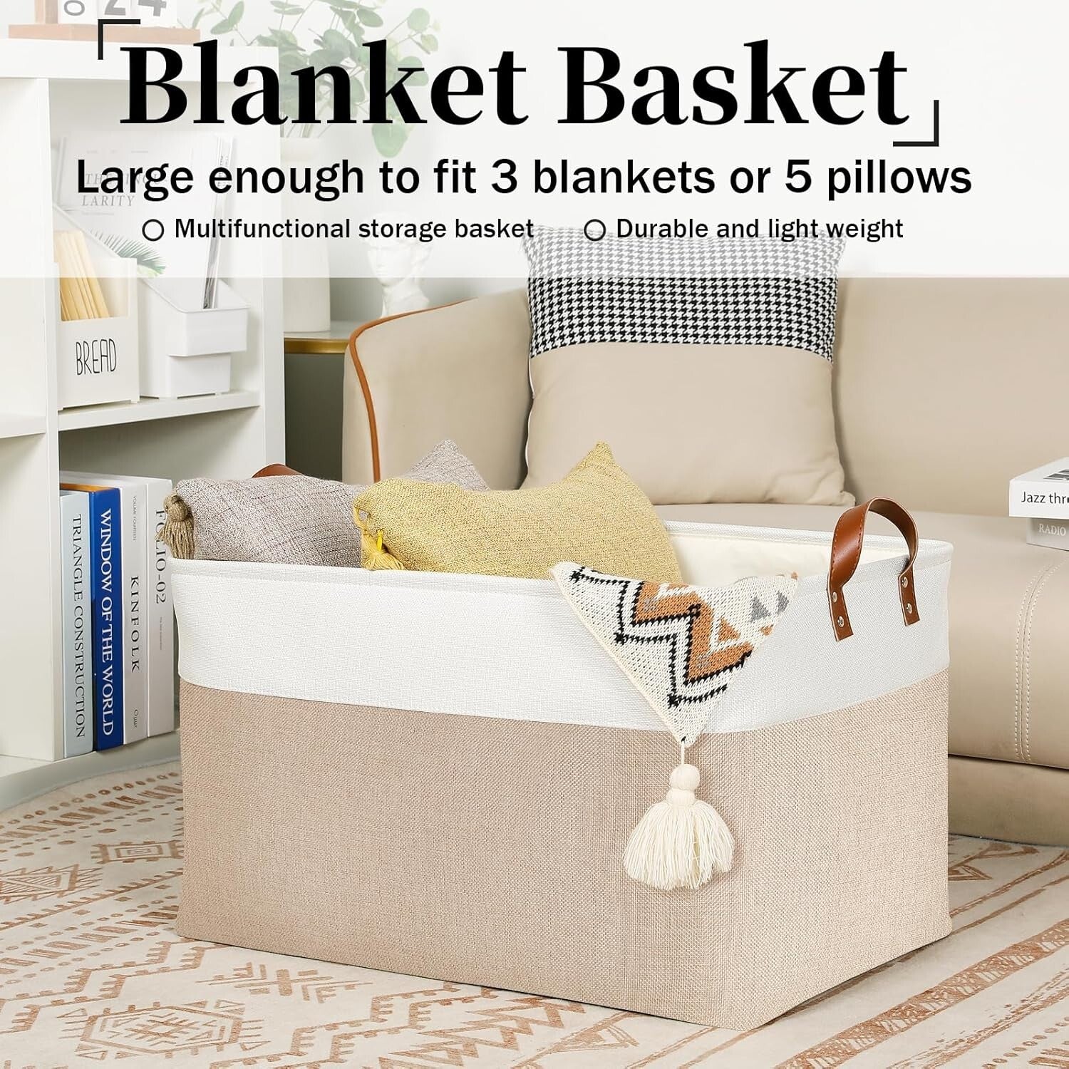 Extra Large Fabric Storage Baskets - 22" x 15" x 13" - Stylish Organization