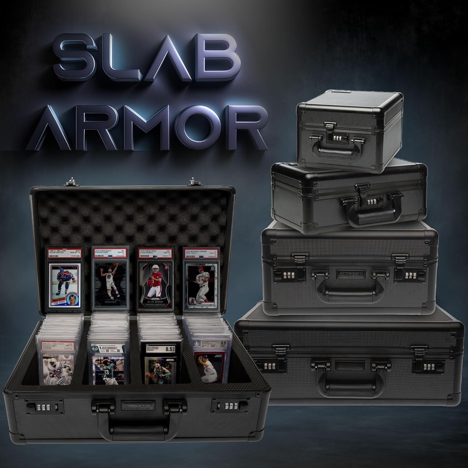 PSA Graded Card Storage Box - 4 Row Aluminum Case for 160+ Cards - Black