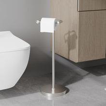 Load image into Gallery viewer, Floor Standing Toilet Paper Holder – Pivoting Stainless Steel with Stable Base