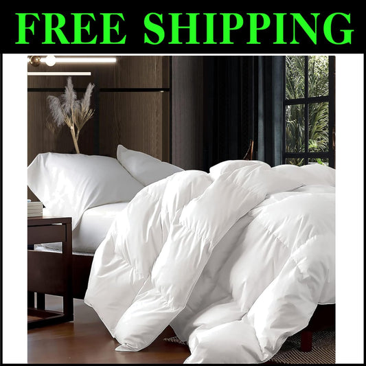 Cloud-Like 65 oz Oversized King Goose Down Fiber Comforter - 100% Cotton Cover