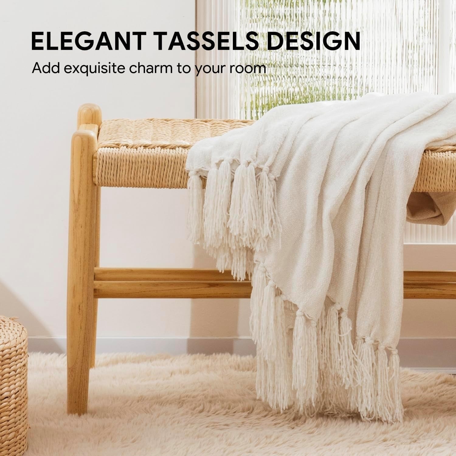 Versatile 60"x80" Chenille Throw Blanket with Eye-Catching Tassels for All Ages