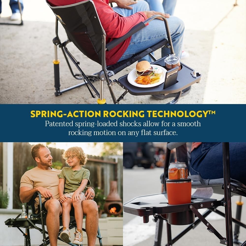 Extra-Large Folding Rocking Chair with Table & Drink Holder for Camping Comfort