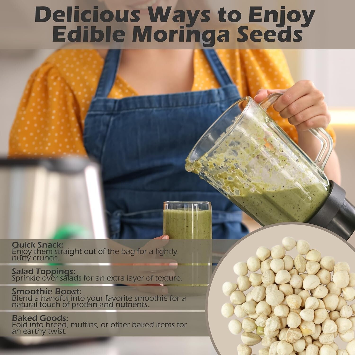 Clean Moringa Seeds - 2 lbs. Wide Mouth Jar - Boosts Energy & Supports Wellness