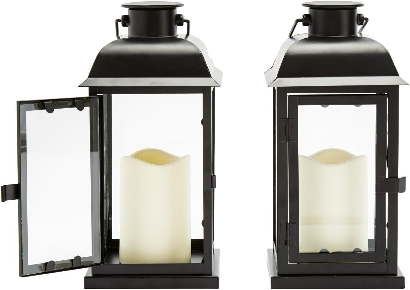 Modern 11 Inch Tall Solar Lantern Set with Stylish Black Metal and Glass Design