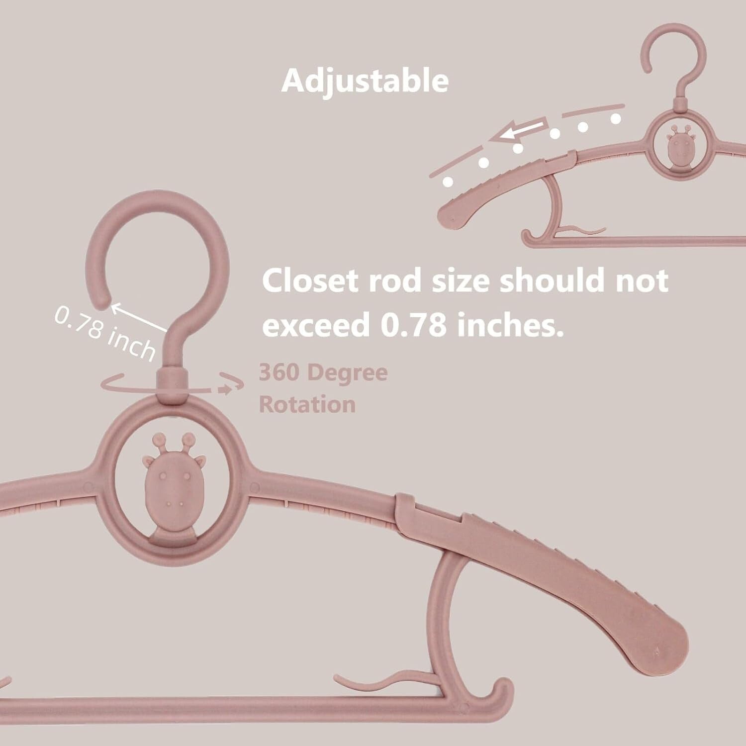 50 Adjustable Toddler Hangers with 360° Hook - Non-Slip Baby Clothes Solution