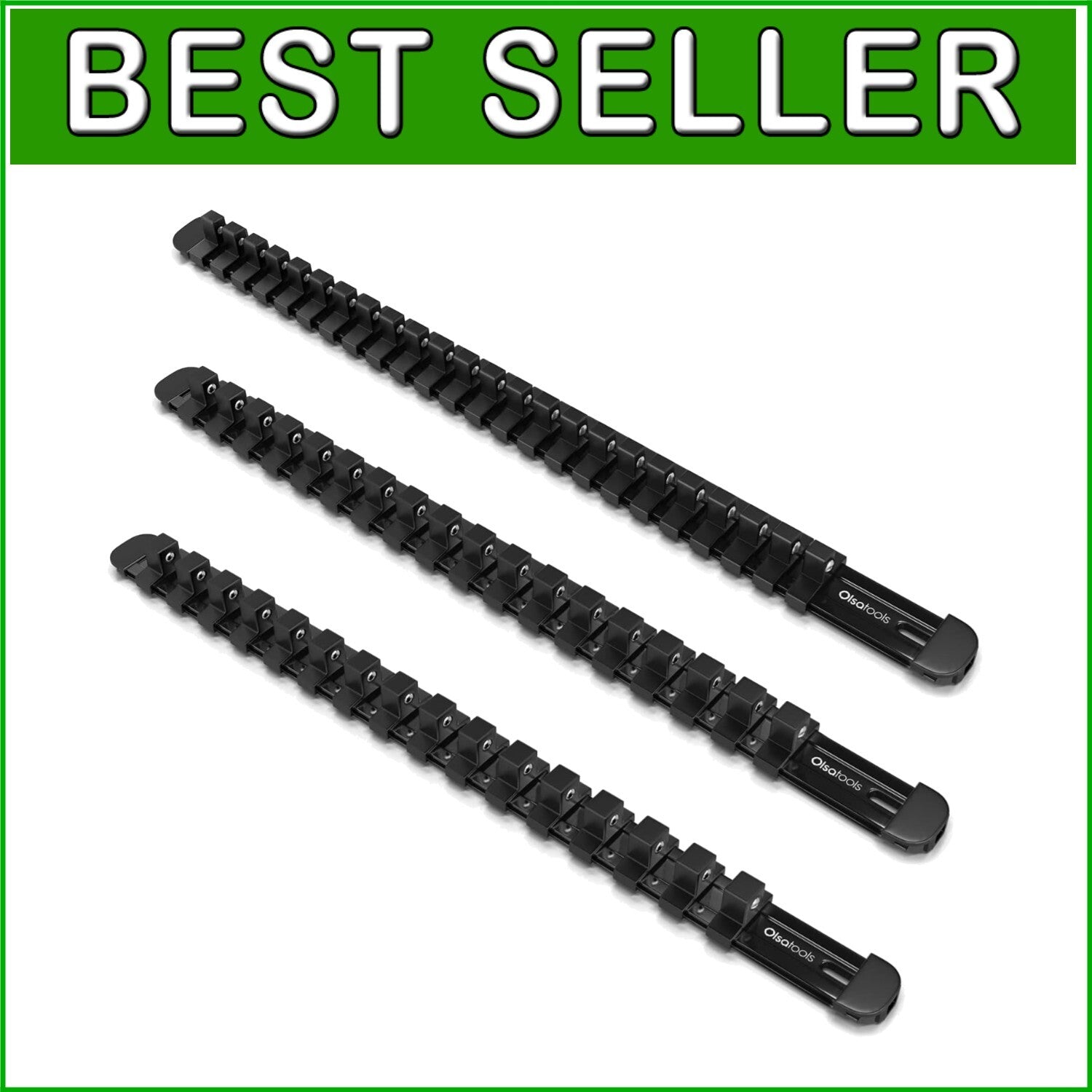 3-Pc Heavy-Duty Socket Organizer with Spring Clips - 1/4, 3/8 & 1/2 Inch