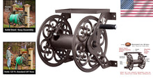 Load image into Gallery viewer, Compact Wall-Mounted Bronze Garden Hose Reel - Includes Tool Shelf &amp; Leader Hose