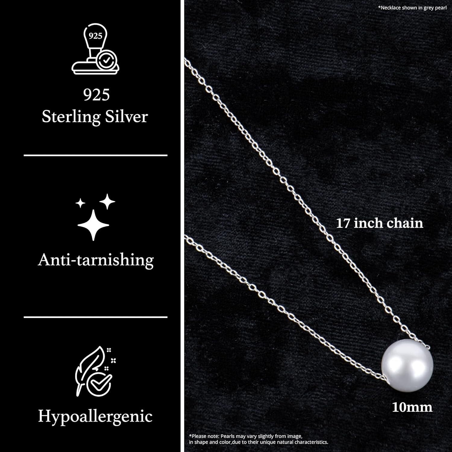 Luxury Sterling Silver 17-Inch Pearl Pendant Necklace for Women - Timeless Gift