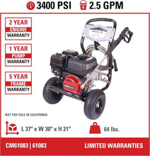 Load image into Gallery viewer, Lightweight Gas Pressure Washer 2.5 GPM - 49-State Compliant Clean Machine