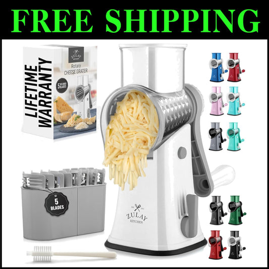 Safe & Efficient Manual Cheese Shredder with Reinforced Suction Base - 5 Blades