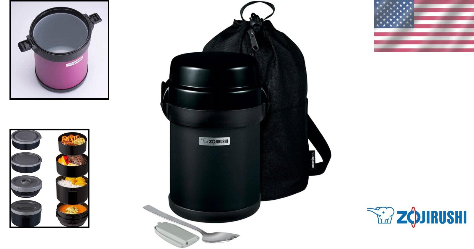 Durable Vacuum Insulated Lunch Jar with 4 Microwaveable Bowls - Carbon Black