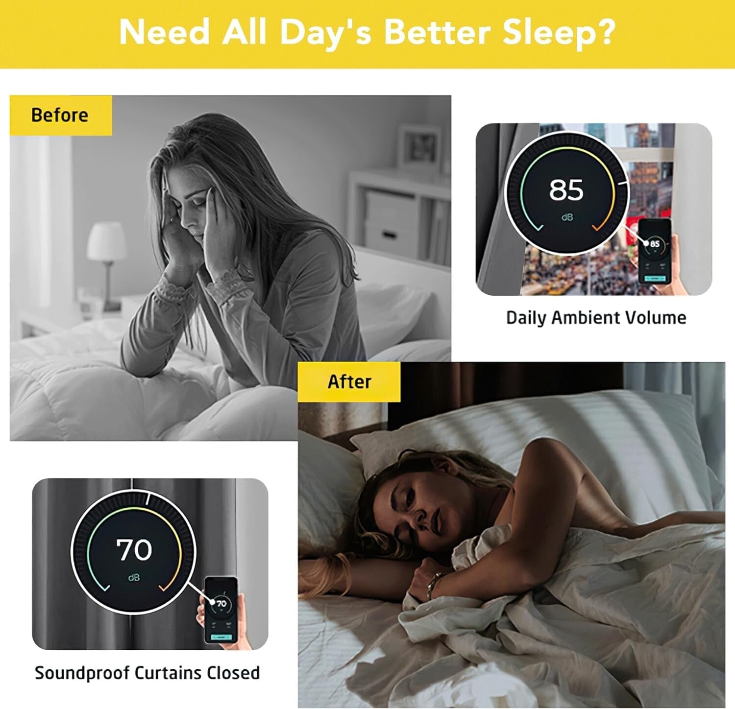 Heavy-Duty 100% Blackout & Noise-Reducing Curtains with Detachable Liner - Gray