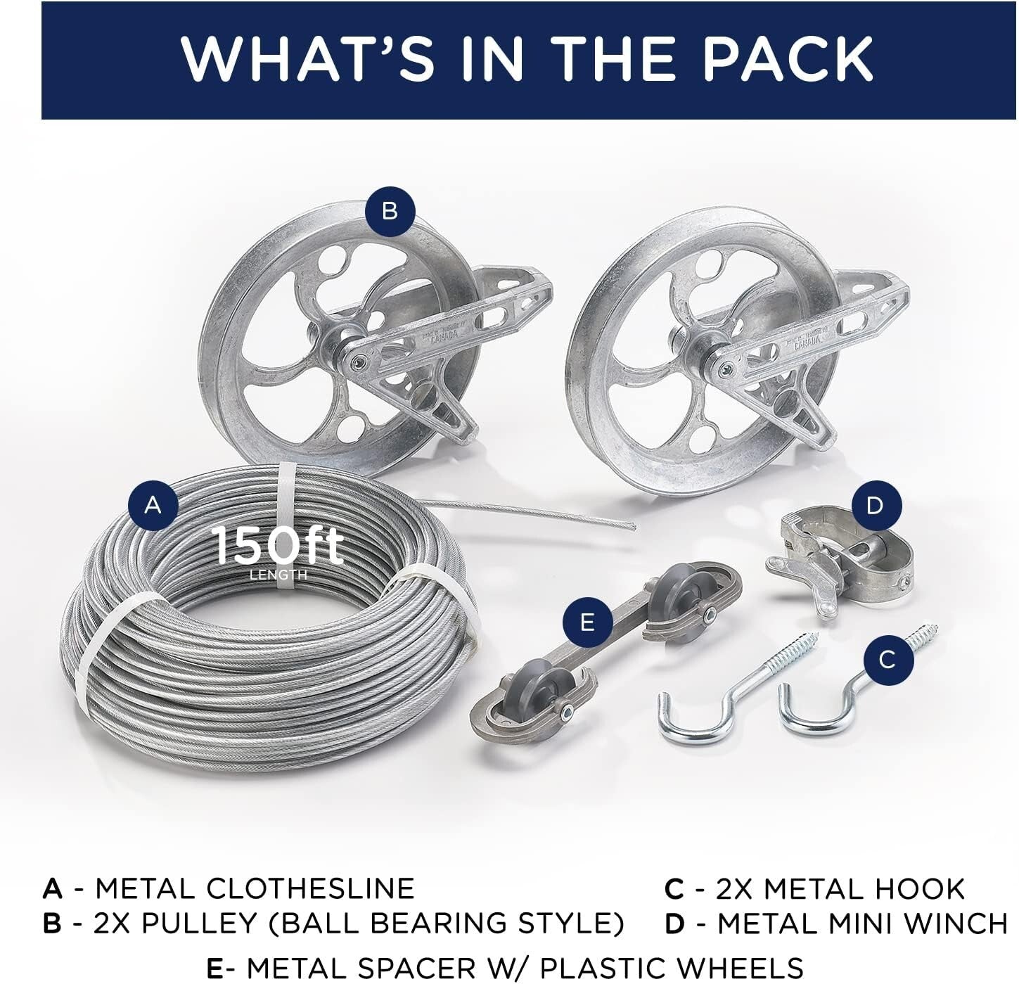 Energy-Saving 150ft Outdoor Clothesline Kit - PVC Coated Steel Wire with Pulleys