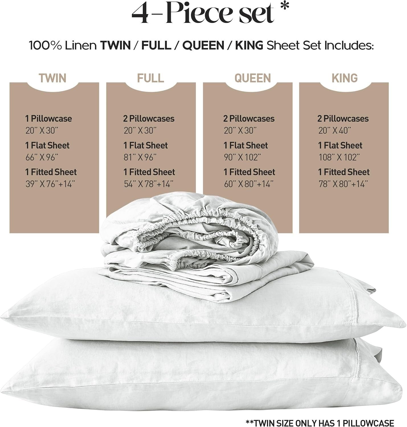 Elegant 4-Piece King Linen Sheet Set - Deep Fitted and Breathable Comfort