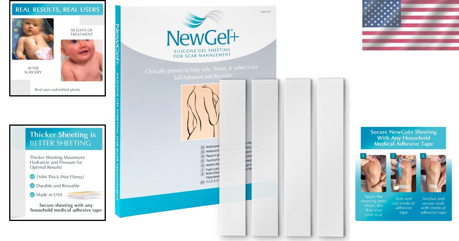 Advanced Silicone Scar Treatment Sheets - Medical Grade for All Scars, 4 Count